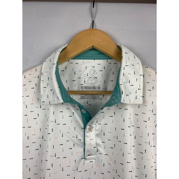 Swannies Mens Golf Polo Shirt Size L White Patterned - Picture 3 of 6